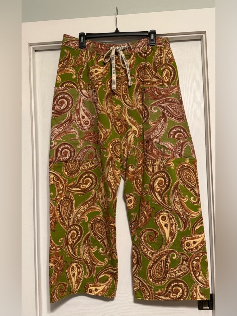 We The Free Olive Green & Brown Paisley Straight-Leg Pants